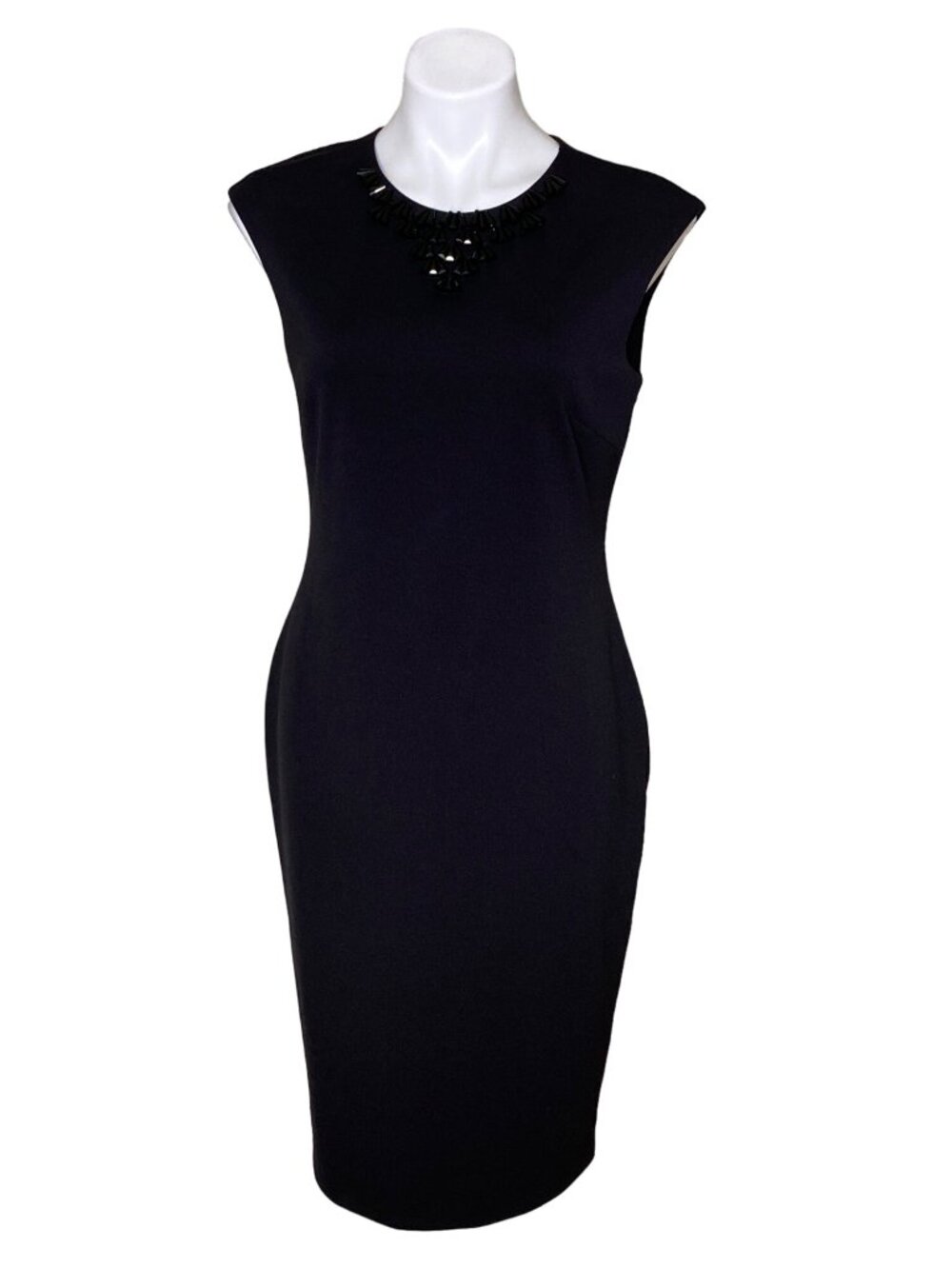 Tahari ASL NWT $169 Women's Black Beaded Knit Cocktail Sheath Dress, Size 8